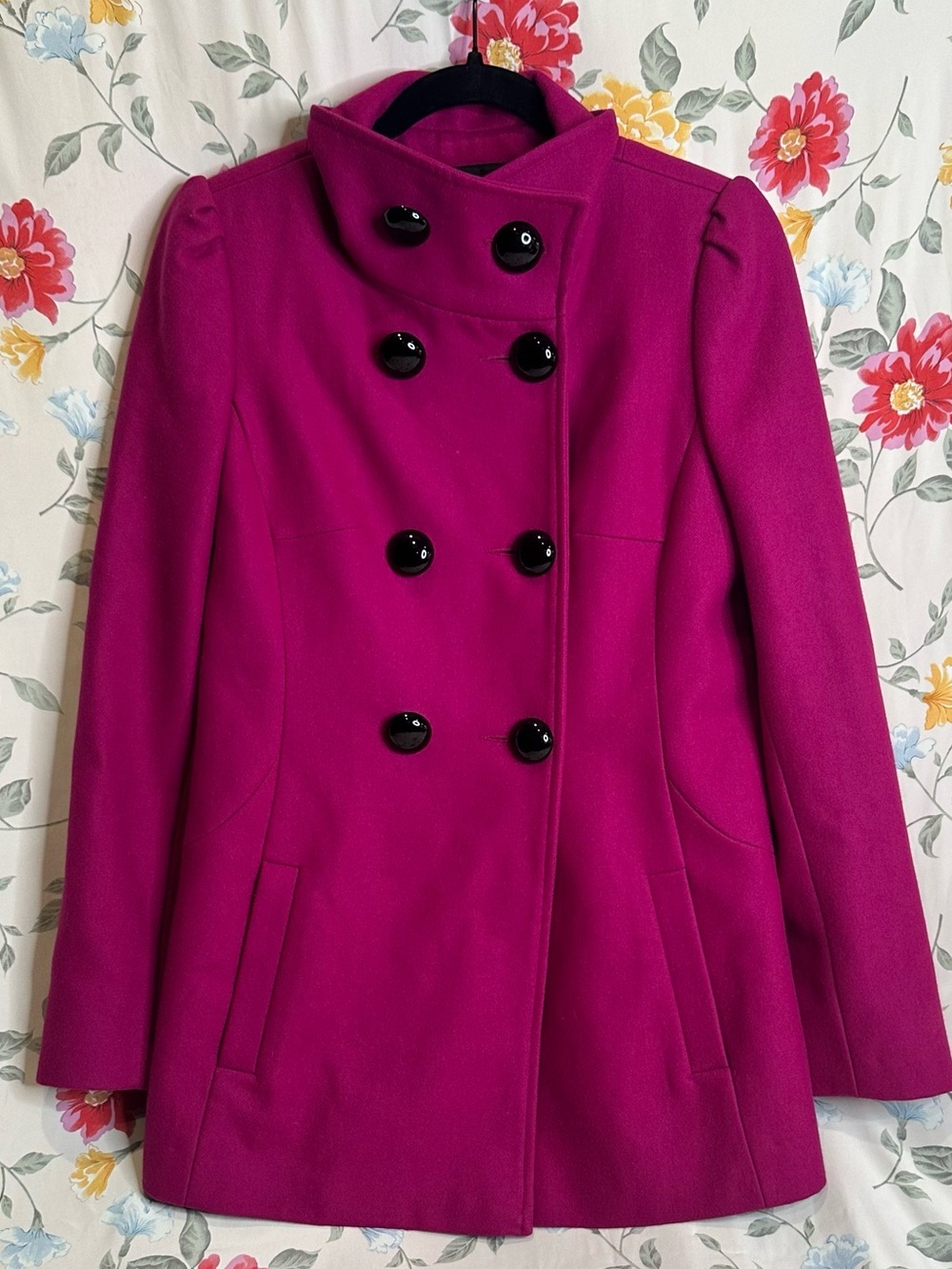 M. JULIAN WOMENS DOUBLE-BREASTED FUSCHIA WOOL COAT SIZE M